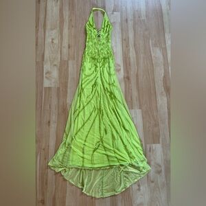 Vintage Y2K Lime Green Halter Gown